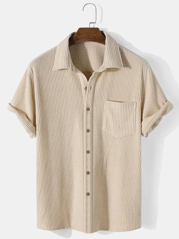 Waffle casual lapel short sleeve henley shirts Clearance