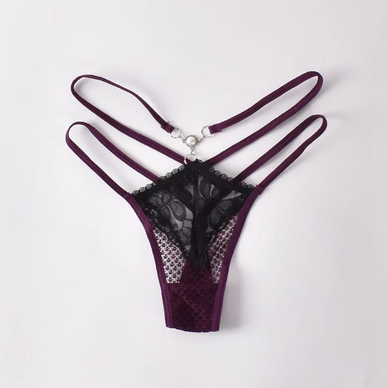 Sexy Lace Thong No Rot Temptation Sexy Lace Women's Panties Low Waist C Open Low Waist Ultra-thin Panties Cross Belt T Pants