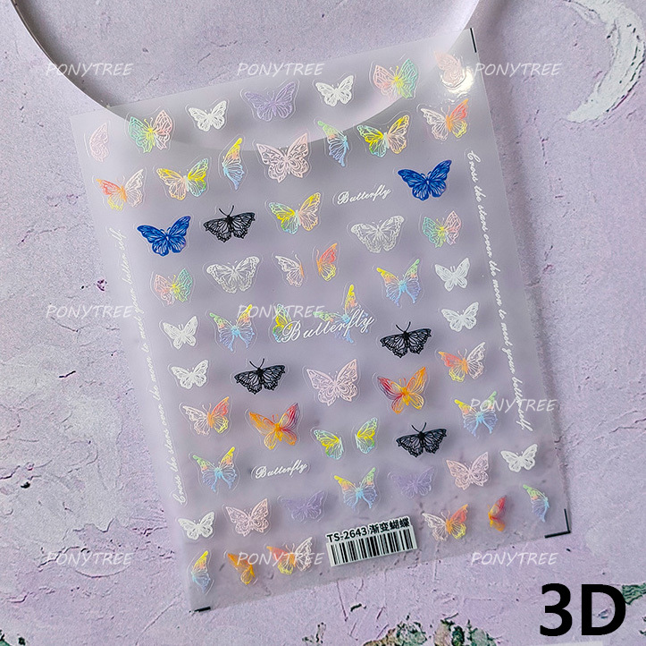 Bayuyun Dreamy Summer Nails – Blue Pink Purple Gradual Flower Petal Butterfly 5D Nail Art Stickers  