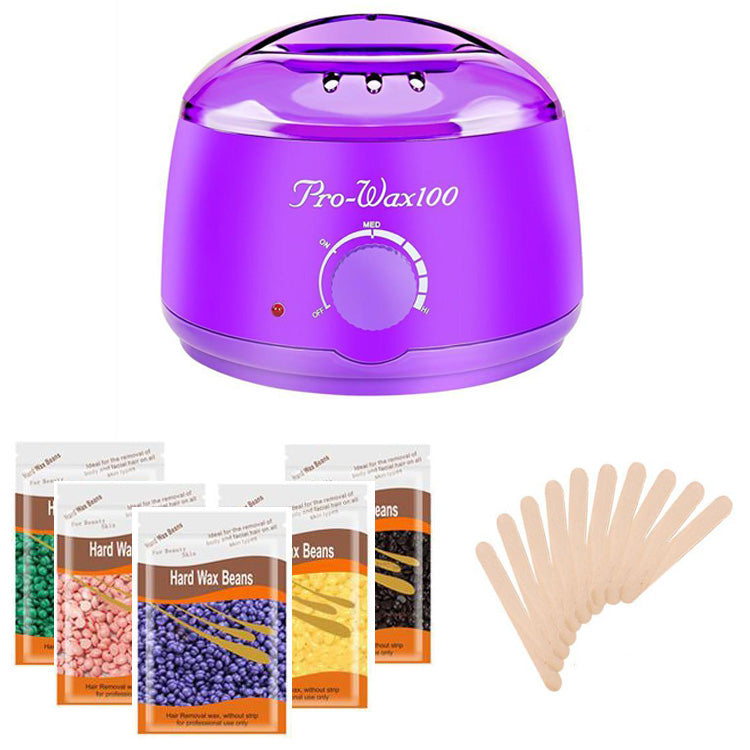 Purple Wax Warmer Hair Removal Kit with 5 pack Hard Wax Beans and 10 Wax Applicator Sticks