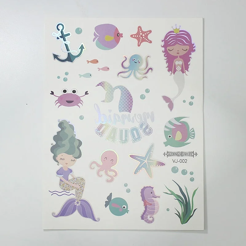 water tattoos for kids cartoon silver gold tattoo sticker sea mermaid temporary tattoos children girls hand tattoo finger decal