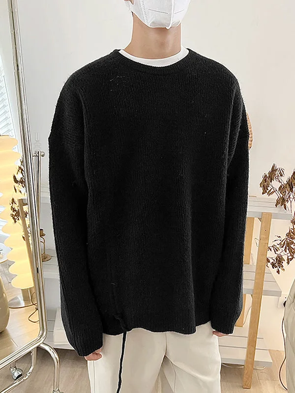 Aonga - Mens Solid Drawstring Long Sleeve Sweater