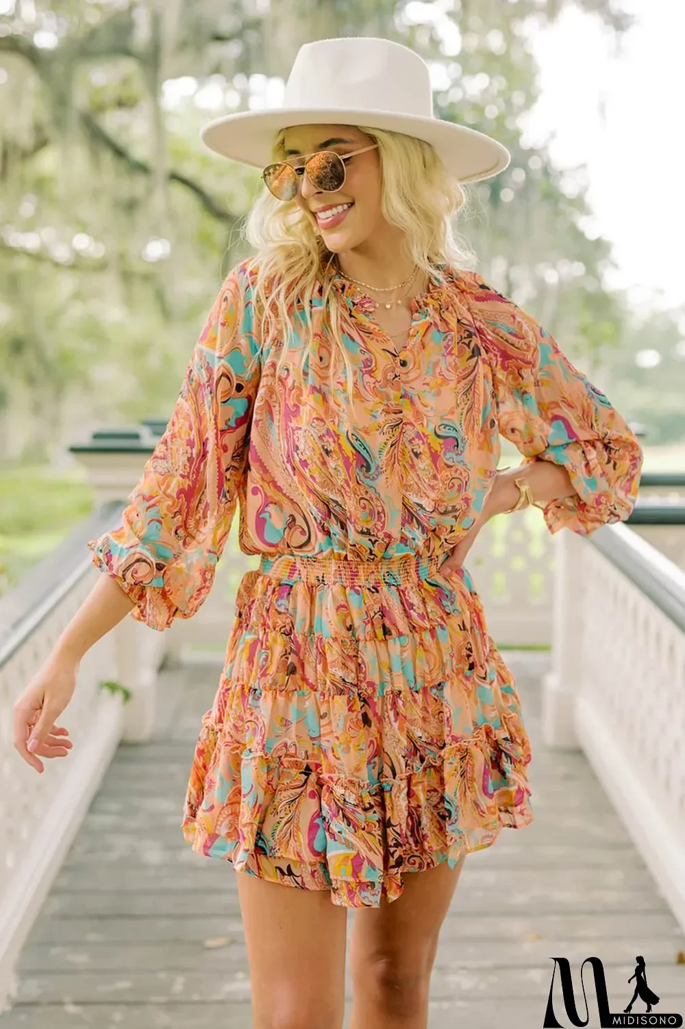 MidiSono - Multicolour Paisley Print Frilled Mini Dress