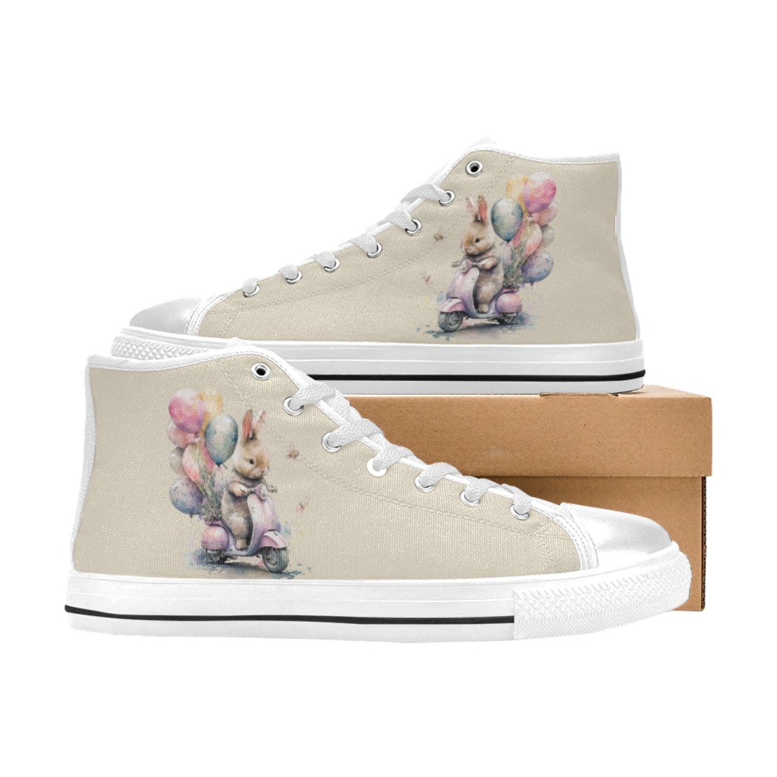 Original Design Little Rabbit Printed High Top Women's Canvas Shoes