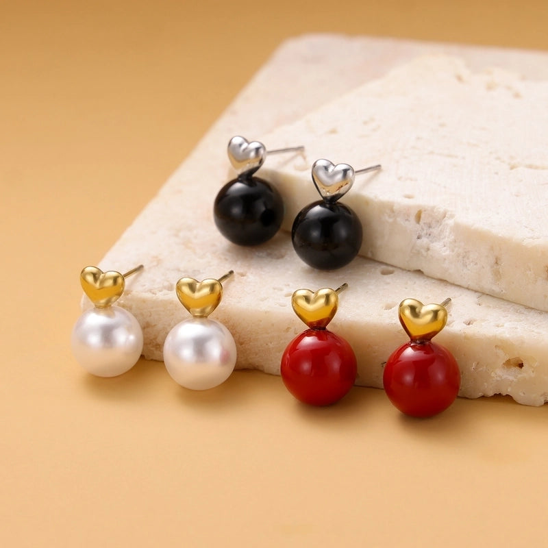 1 Pair Minimalist Geometric Heart Shape 304 Stainless Steel Ear Studs