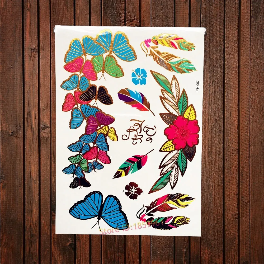 Sdrawing Big Size Gold Flying Butterfly Flash Tattoo Jewel Sticker ACT-199 Henna Bracelet 3D Makeup Butterfly Waterproof Tattoo Women