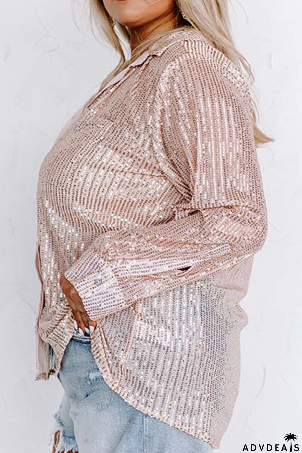 Plus Size Sequin Long Sleeve Shirt