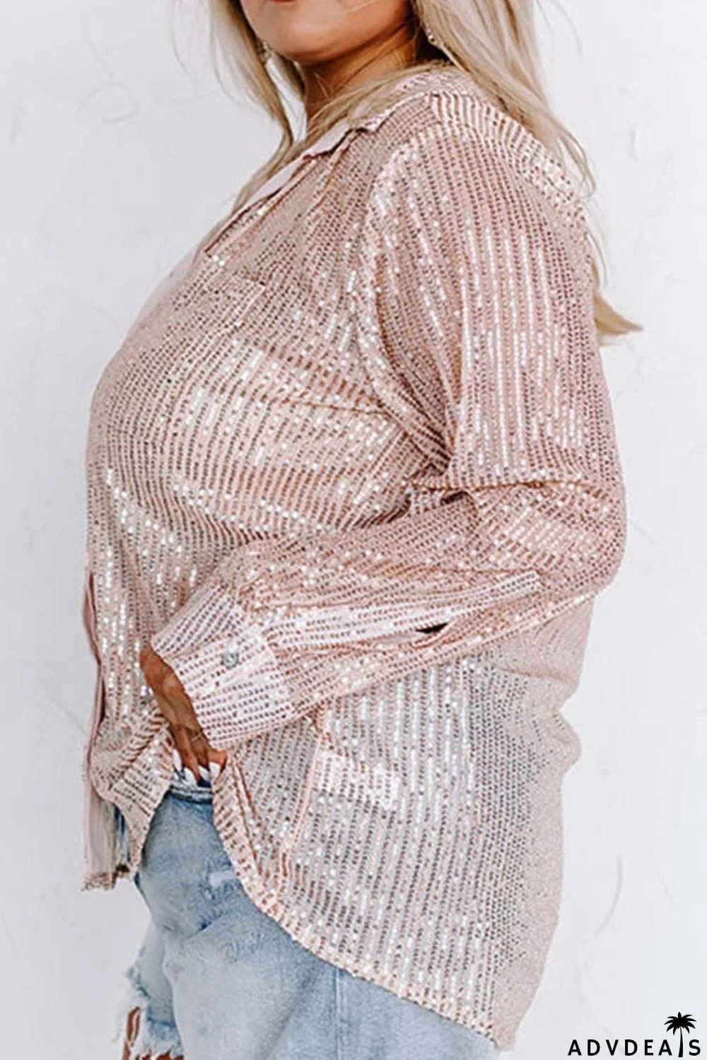 Plus Size Sequin Long Sleeve Shirt