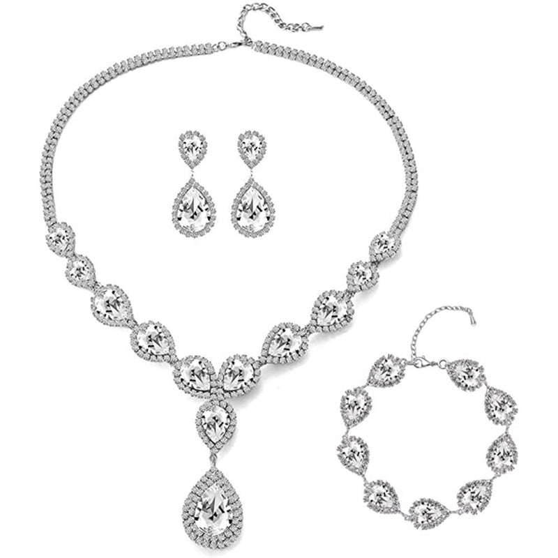 Minimalist Solid Color Rhinestone Inlay Zircon Jewelry Set