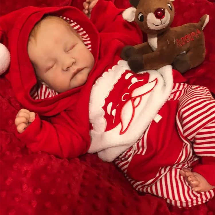  🎄[New Christmas] 20" Newborn Lifelike Sleeping Baby Painted Hair Doll Girl Vivain with Heartbeat💖 & Sound🔊 - Reborndollsshop®-Reborndollsshop®