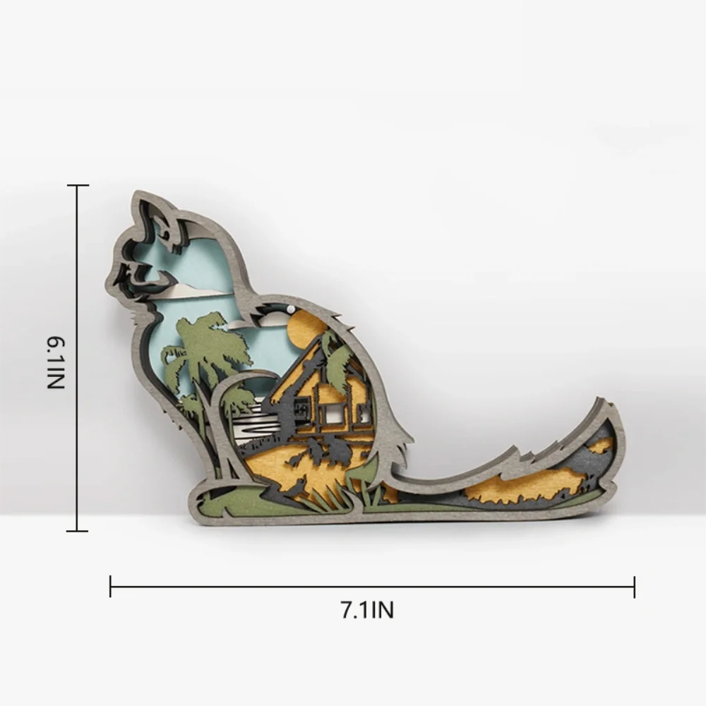 Purexcellent&trade; New creative home desktop wood carving cat crafts ornaments