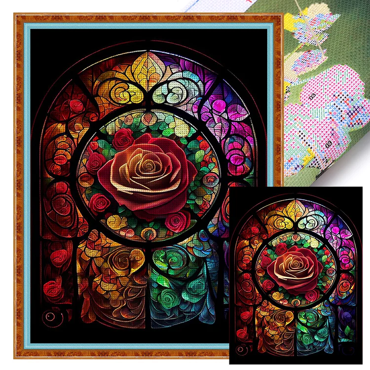 Glass Art - Rose 11CT Stamped Cross Stitch 50*65CM