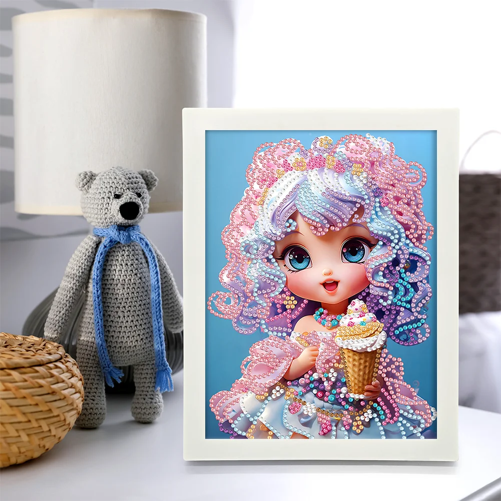 Diamond Painting - Partial Crystal Rhinestone Drill - Cartoon Girl(Canvas|15*20cm)【with Plastic Frame】