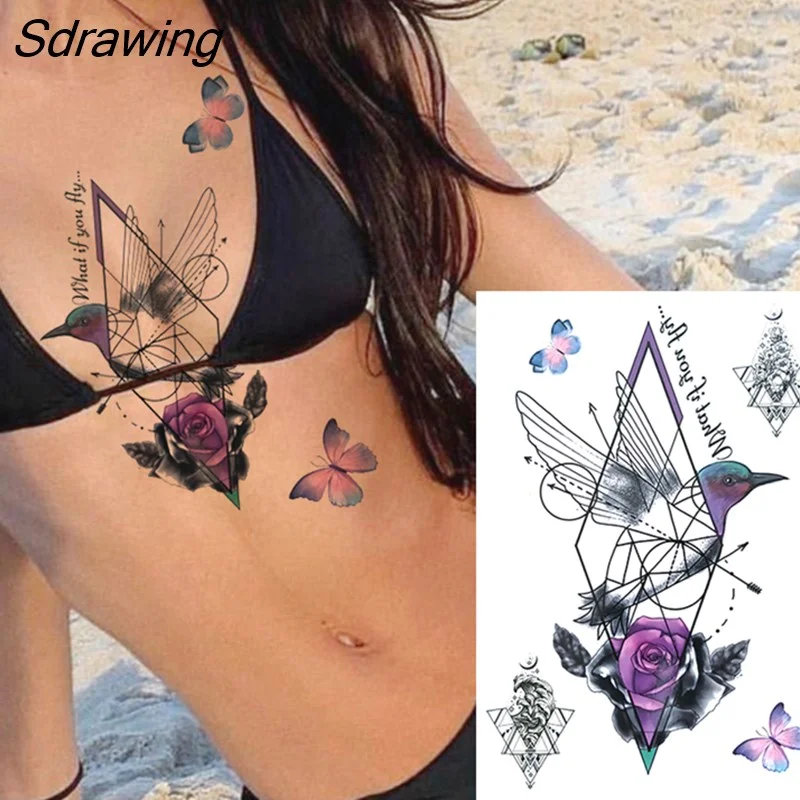 Sdrawing Lion Dahlia Temporary Tattoos For Women Adult Realistic Tiger Wolf Reindeer Snake Bird Fake Tattoo Sticker Washable Tatoos