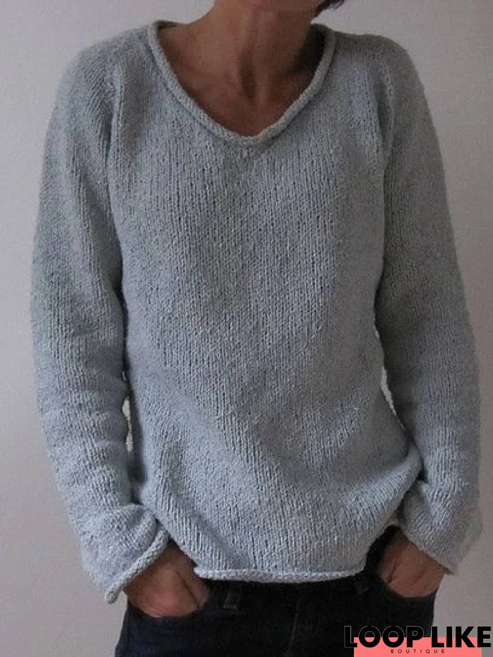 Gray Solid Casual Sweater