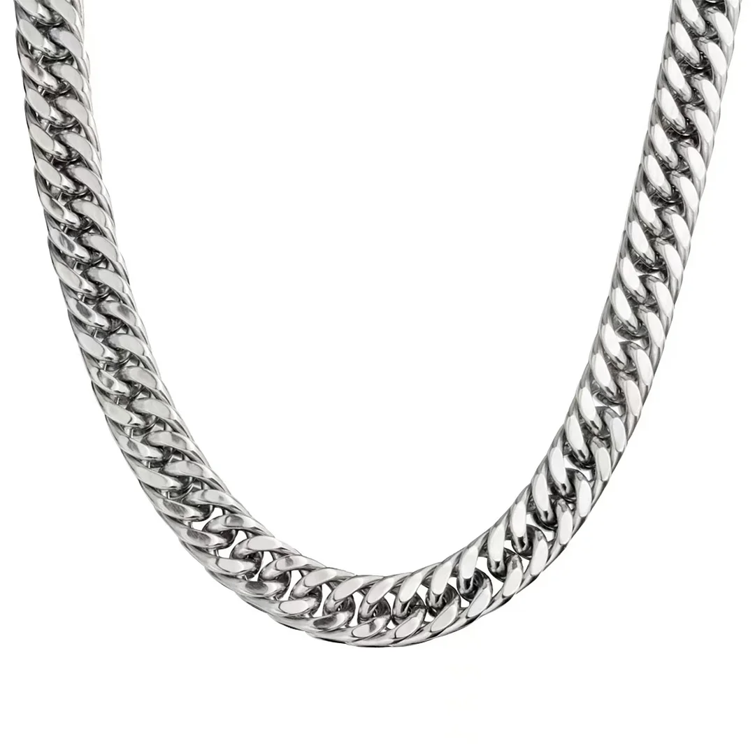 Miami Cuban Chain Necklace for Men, Sliver Titanium Stainless Steel Men Chunky Curb Link Hip Hop Necklace Chains, 8" 8.5" 9" 16" 18" 20" 22" 24" 26" 28" 30" Length