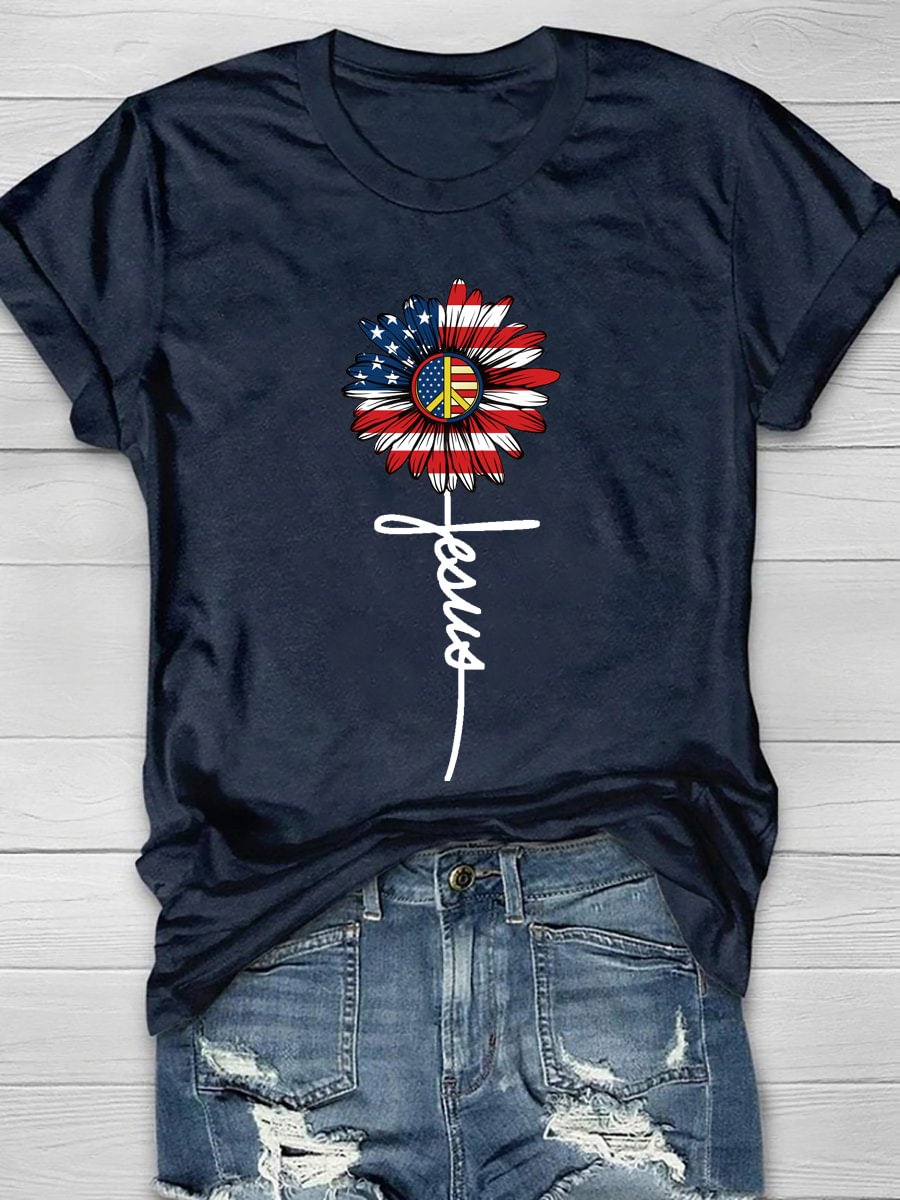 Jesus Flag Print Short Sleeve T-Shirt