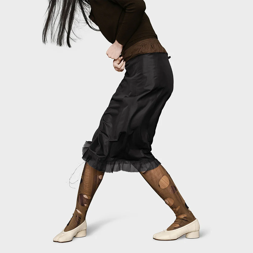 Chic Ivory Split Toe Comfortable Wrinkled Pumps Heels with Knot