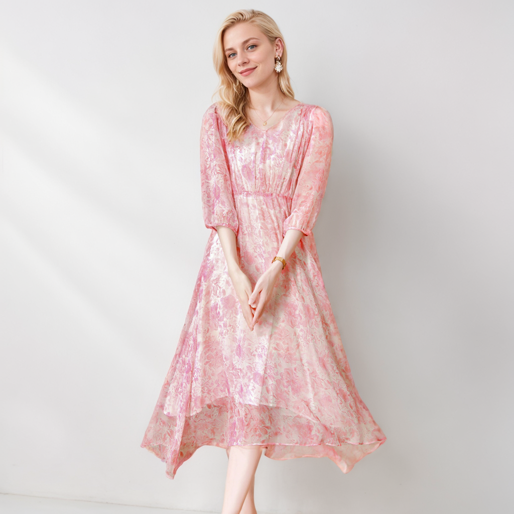 Silk V-Neck Dress Irregular Hem For Wedding Guest REAL SILK LIFE