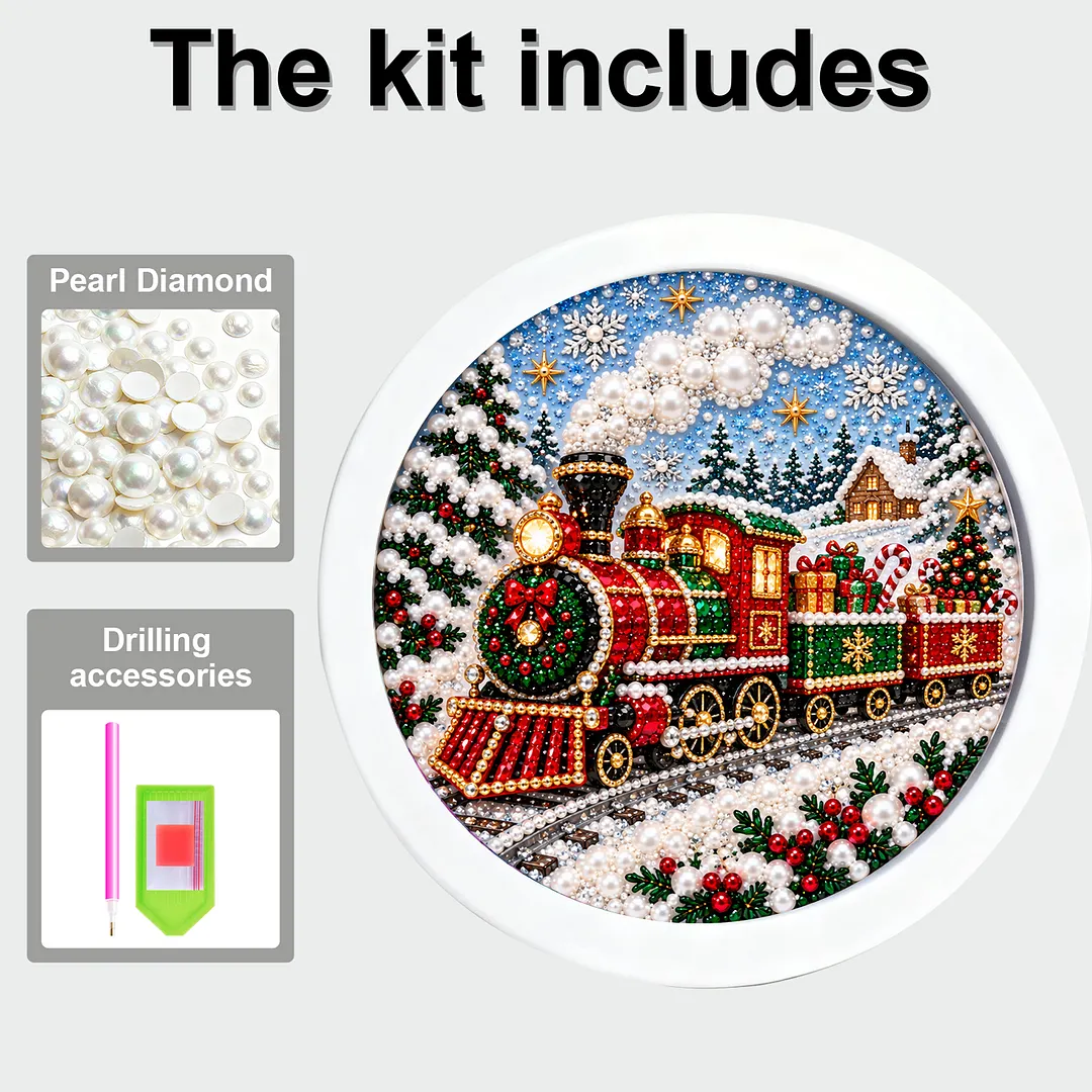 Framed Diamond Painting Christmas Train Kit Round 7.87x7.87in
