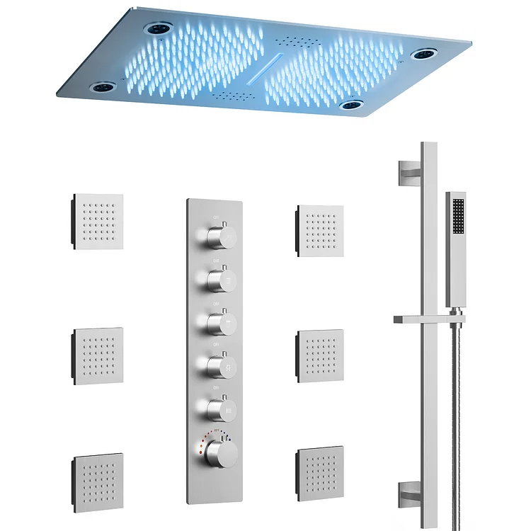 EVERSTEIN Luxury Thermostatic LED Music Shower System in Brushed Nickel SFS-1053-NK