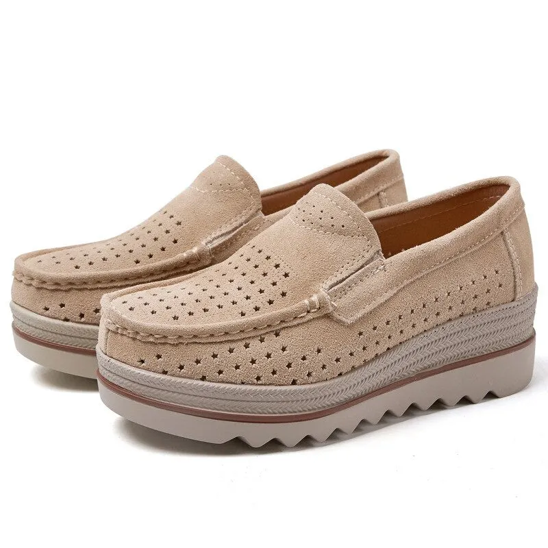 Women Spring Flats Shoes Platform Slip On Flats Heels Sneakers 2021 Womens Suede Leather Ladies Loafers Moccasins Casual Shoes