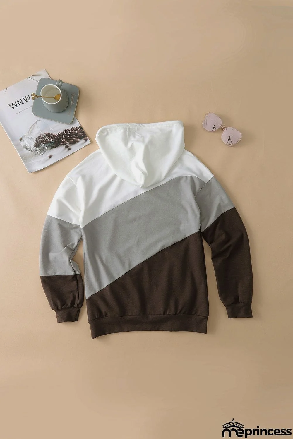 Women's Casual Gray Colorblock Drawstring Hoodie