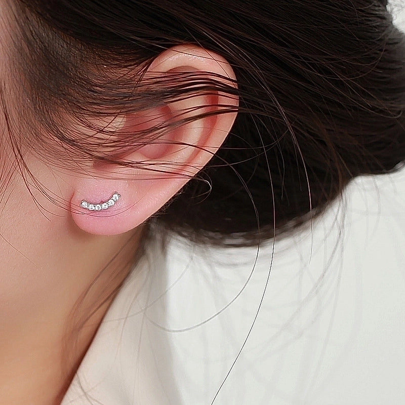 1 Pair Minimalist Solid Color Inlay Sterling Silver Zircon Ear Studs