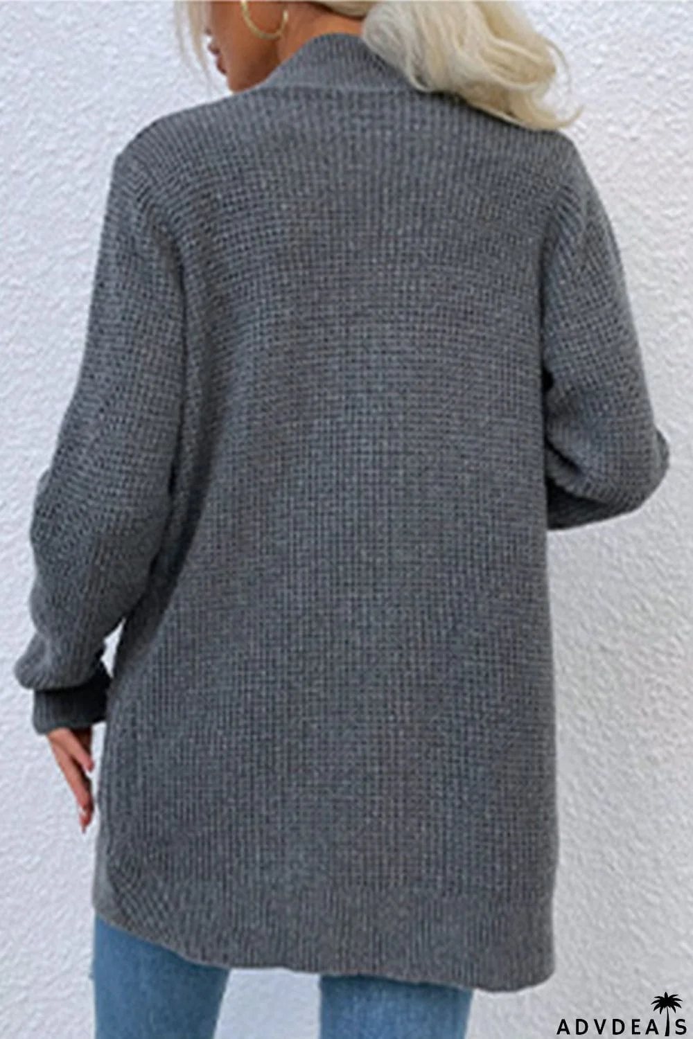 Open Front Rib-Knit Cardigan with Pockets
