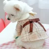 Pet Autumn Winter  Dog Warm Dresses Bow Lattice Skirt