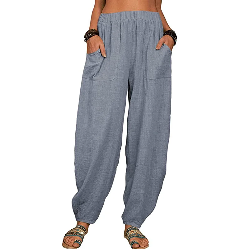 Solid Color Loose Cotton Linen Harem Lounge Pants