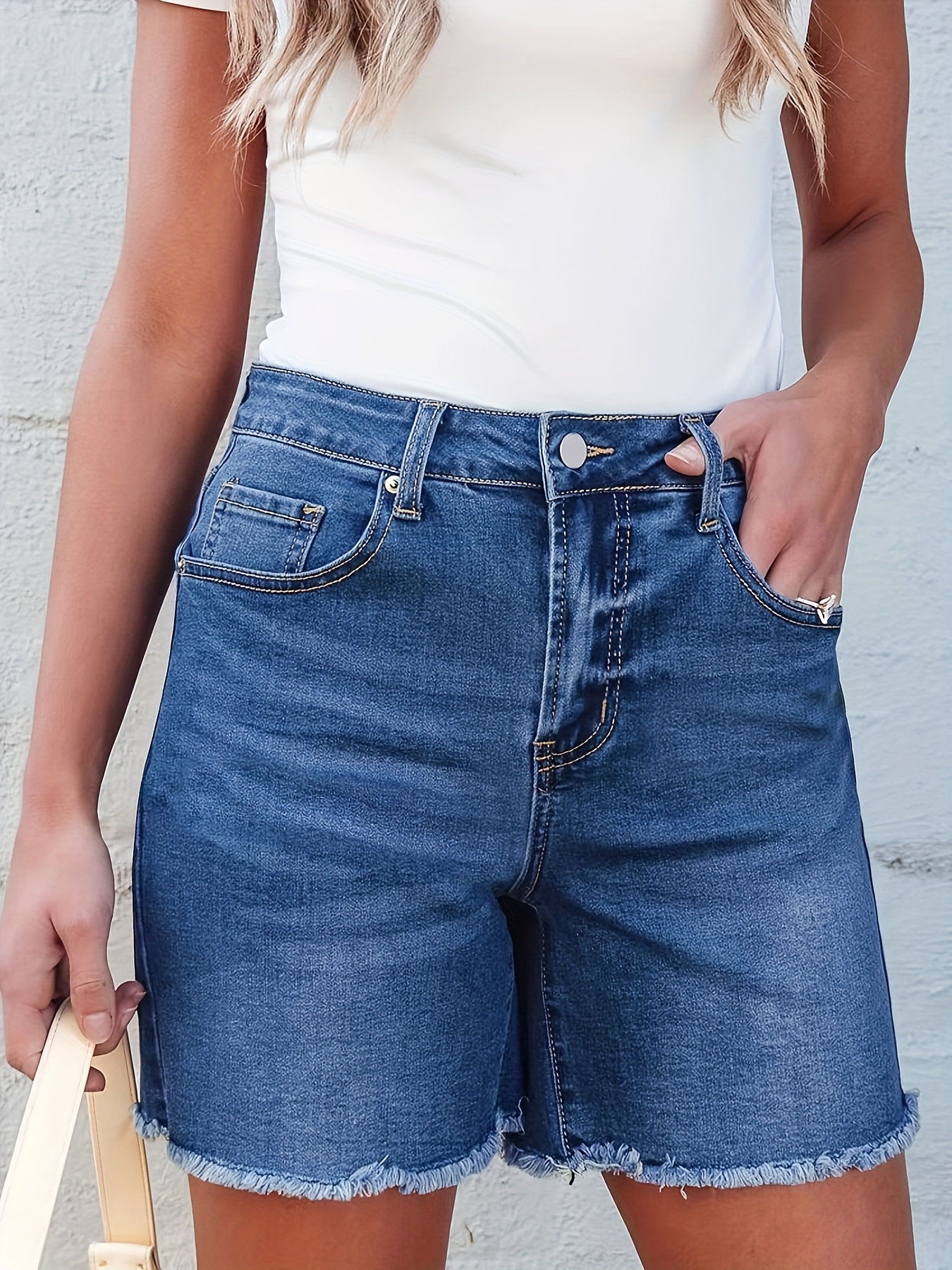 Womens Summer High-Waisted Stretch-Fitted Denim Shorts Retro Style Mid-THIGH LENGTH WITH | IFYHOME