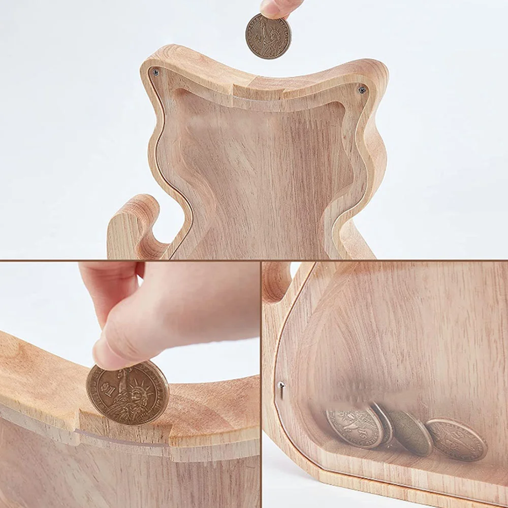 Purexcellent™ New wooden creative cat transparent desktop piggy bank