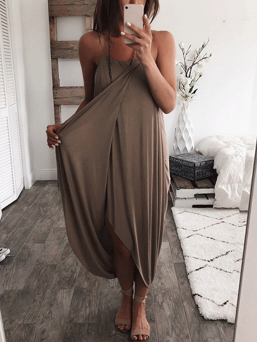 Solid Color Knitted Loose Irregular Dress