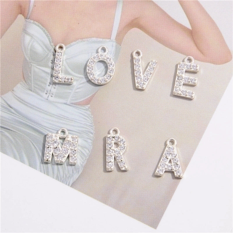 1 Piece 925 Sterling Silver Zircon 22K Gold Plated Rhodium Plated Letter Pendant Charms
