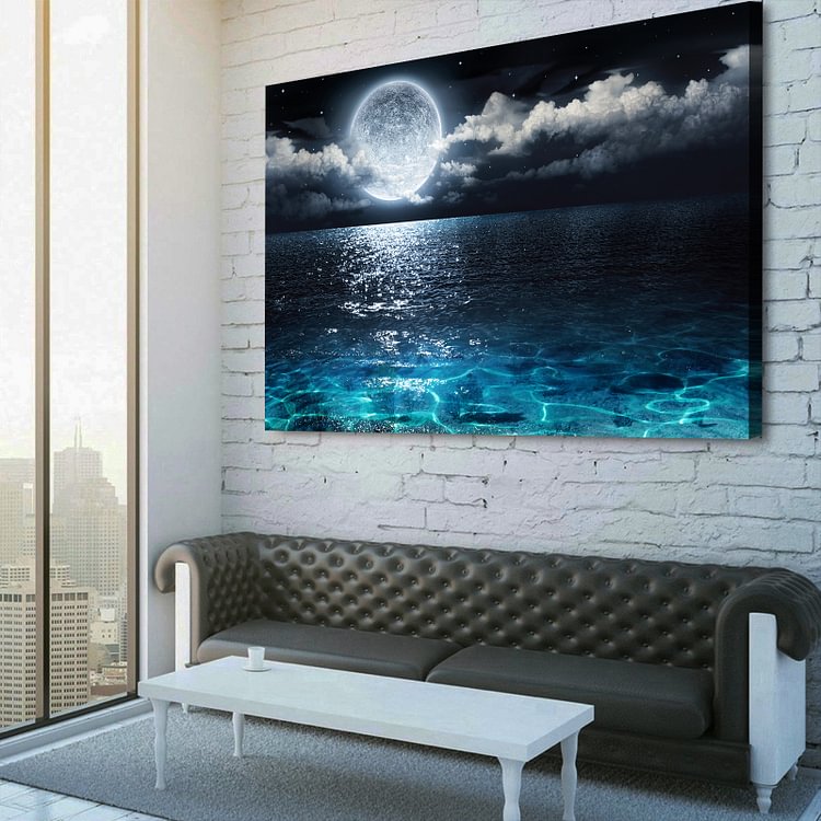 The bright moon is born on the sea Canvas Wall Art