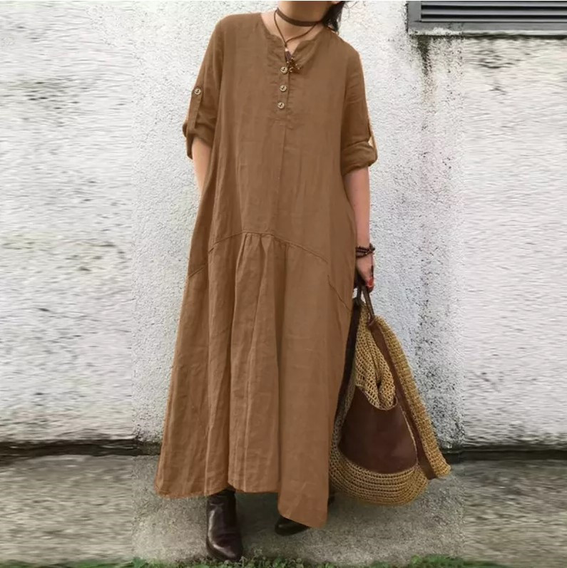 Comfy Button Down Long Sleeve Maxi Dress wearshes