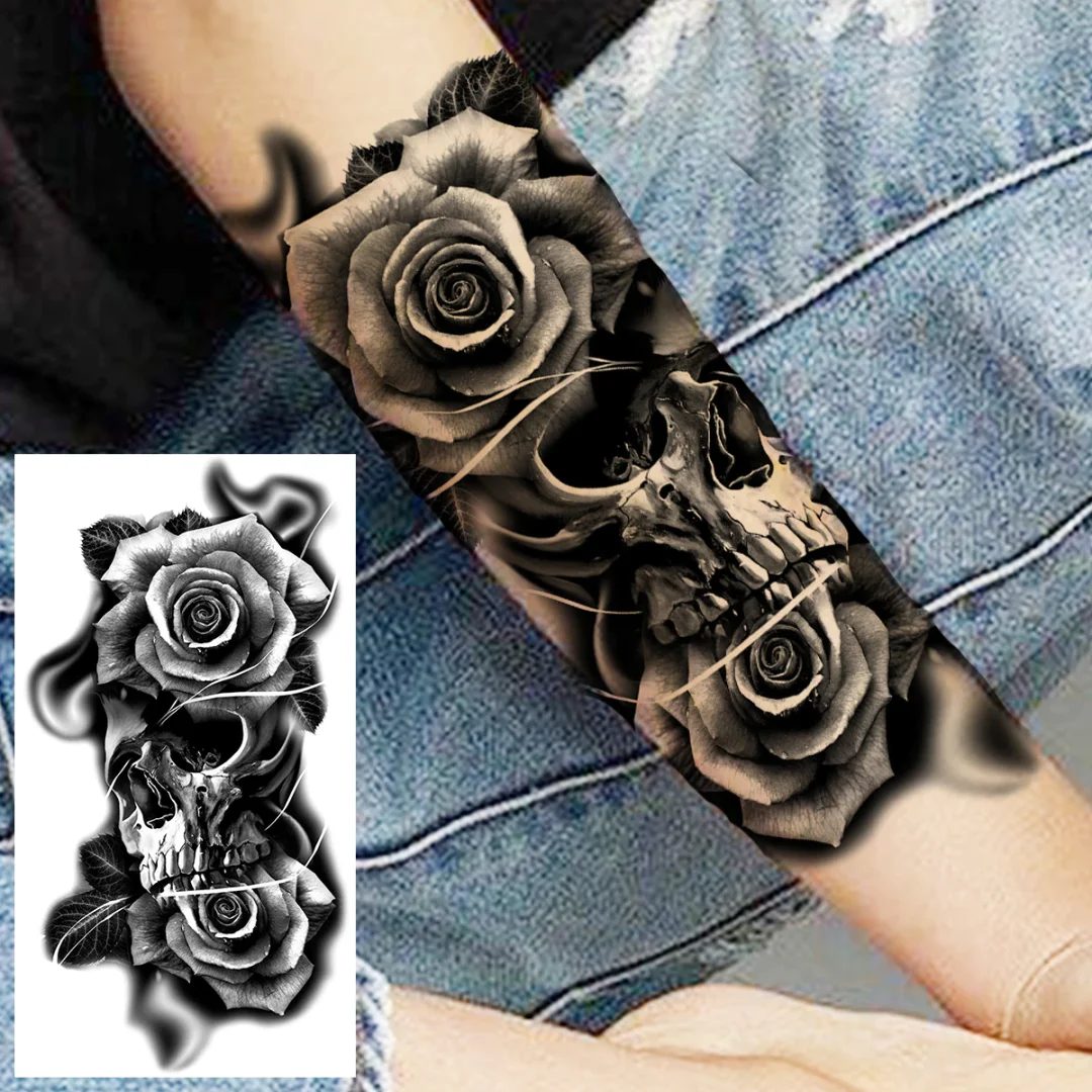 Sdrawing Praying Cross Temporary Tattoos For Men Adults Realistic Wolf Tiger Compass Skull Fake Tattoo Sticker Forearm Tatoos Arm