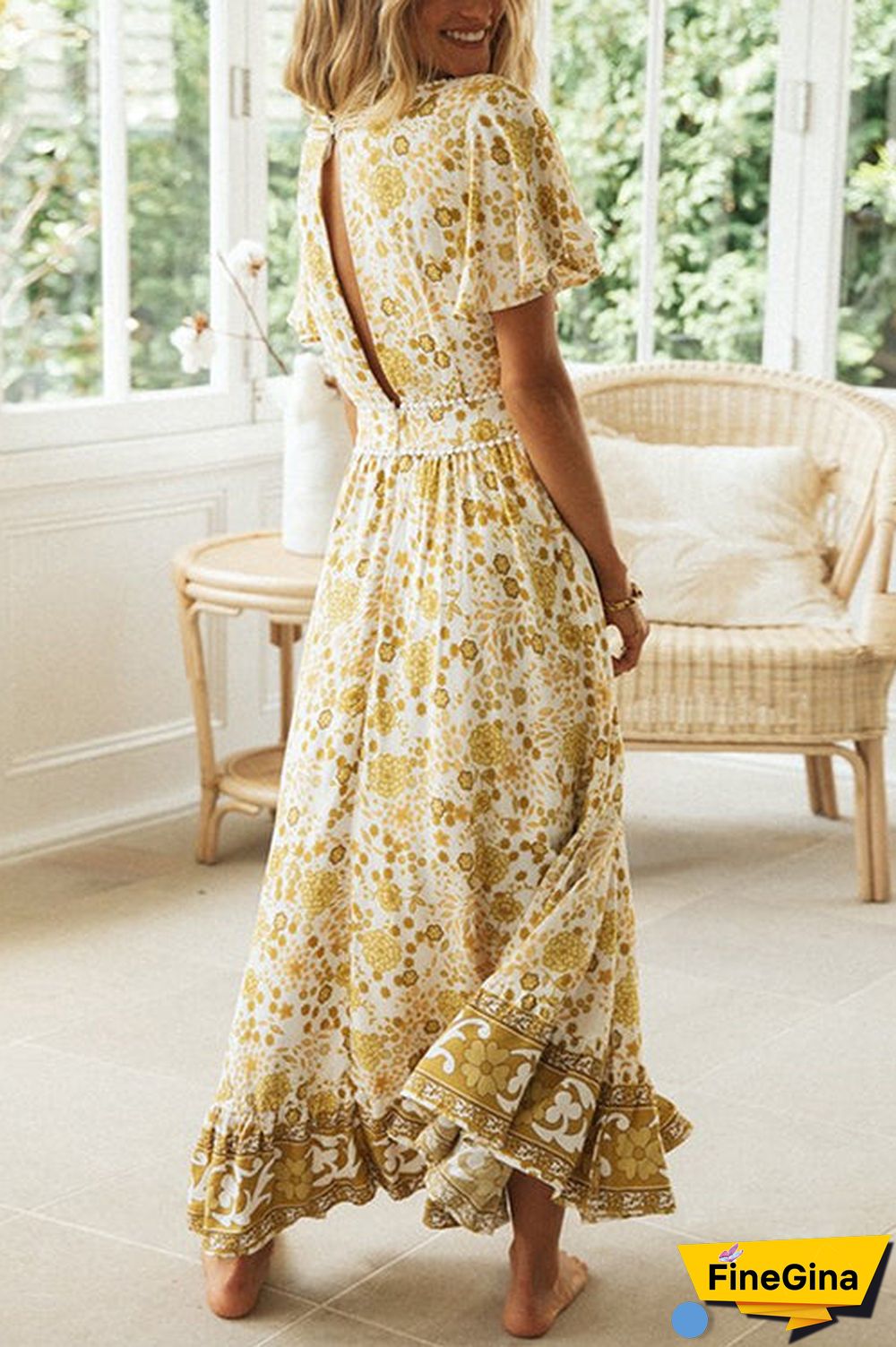 Floral V Neck Maxi Dress