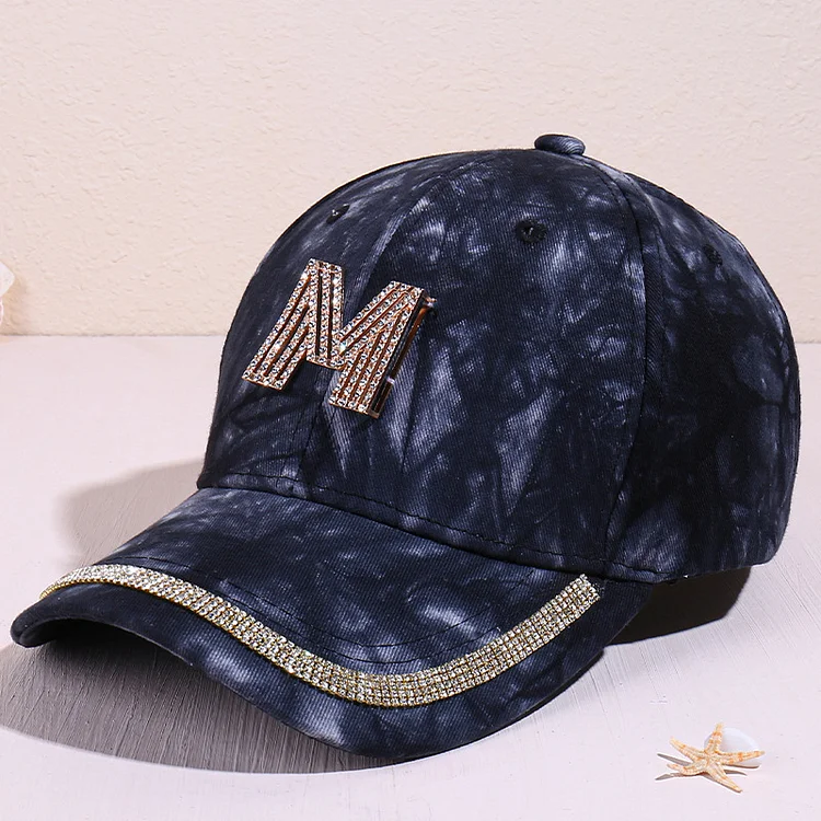 Letter M Women Baseball Cap Spring Breathable Mesh Outdoor Adjustable Embroidered Rhinestone Hats Summer Sunhat