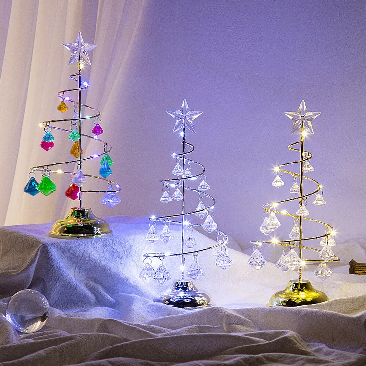 1/2 Pcs Crystal Christmas Tree Table Lamp Iron Art Spiral Decoration  Display Stand$crystal Tree Light Crystal Christmas Tree Home Decoration$led  Iron