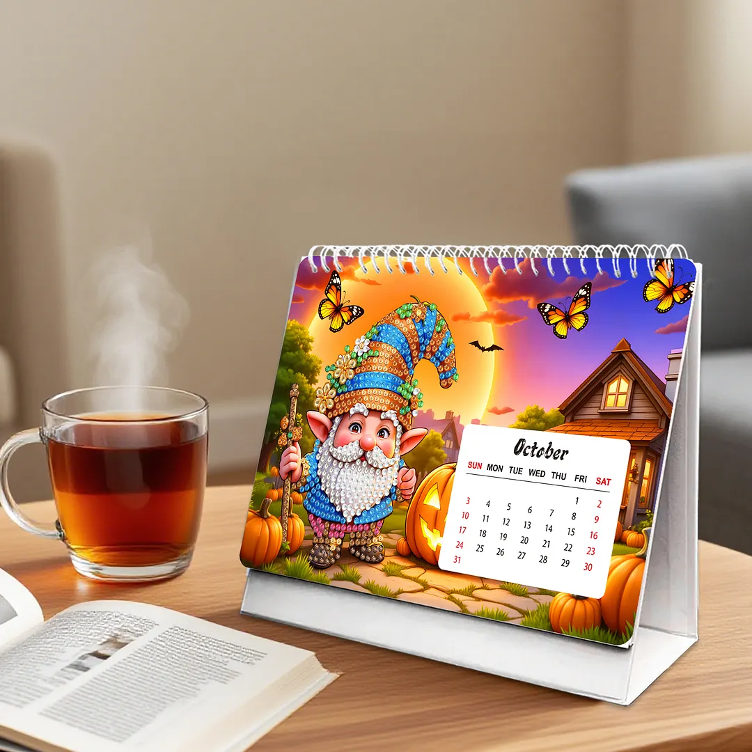 Goblin 2027 DIY Paper Diamond Painting Calendar Set Special Shaped Drill Monthly Flip Tabletop Calendar Kit Handmade for Adults Beginners Gift Home Office Decor
