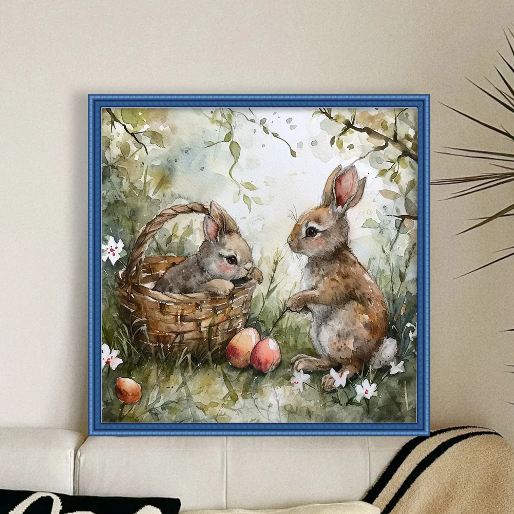 11CT Full Stamped Cross Stitch - Rabbit Playing In Grass(Canvas|50*50CM)