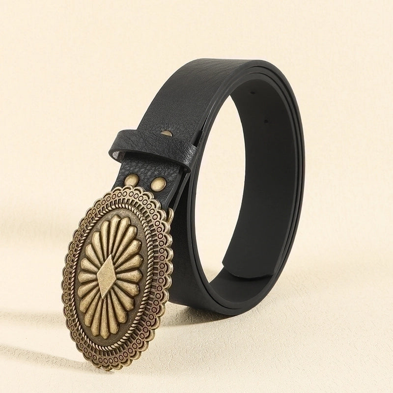 Retro Geometric Pu Leather Alloy Plating Women’s Leather Belts