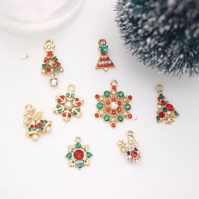 1 Set 15 * 20mm Alloy Pearl Zircon Christmas Tree Bell Snowflake Pendant Jewelry Accessories