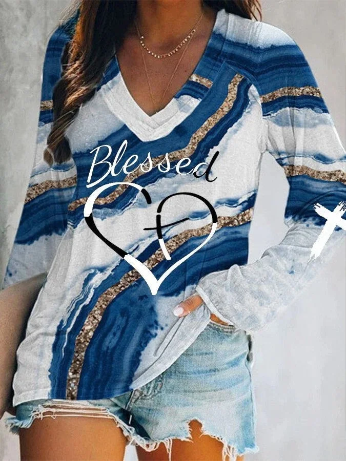 Easter Women's Color Blessed Letter Print Top