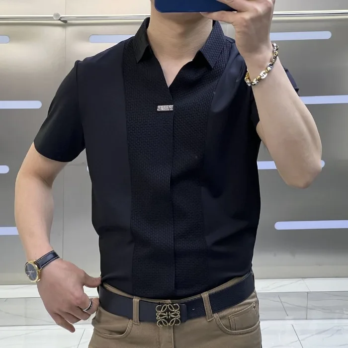 Summer New Men's Luxury Lightweight Short Sleeve T-shirt Fashionable Business Casual Versatile Slimming You Smooths Silhouette