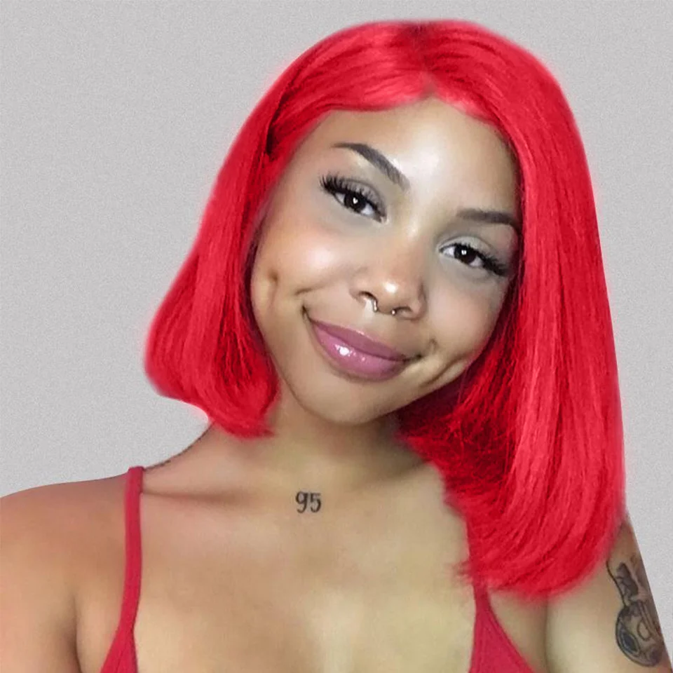 180% Density Red Straight Bob Wig 13×4 Undetectable Lace Frontal Wig