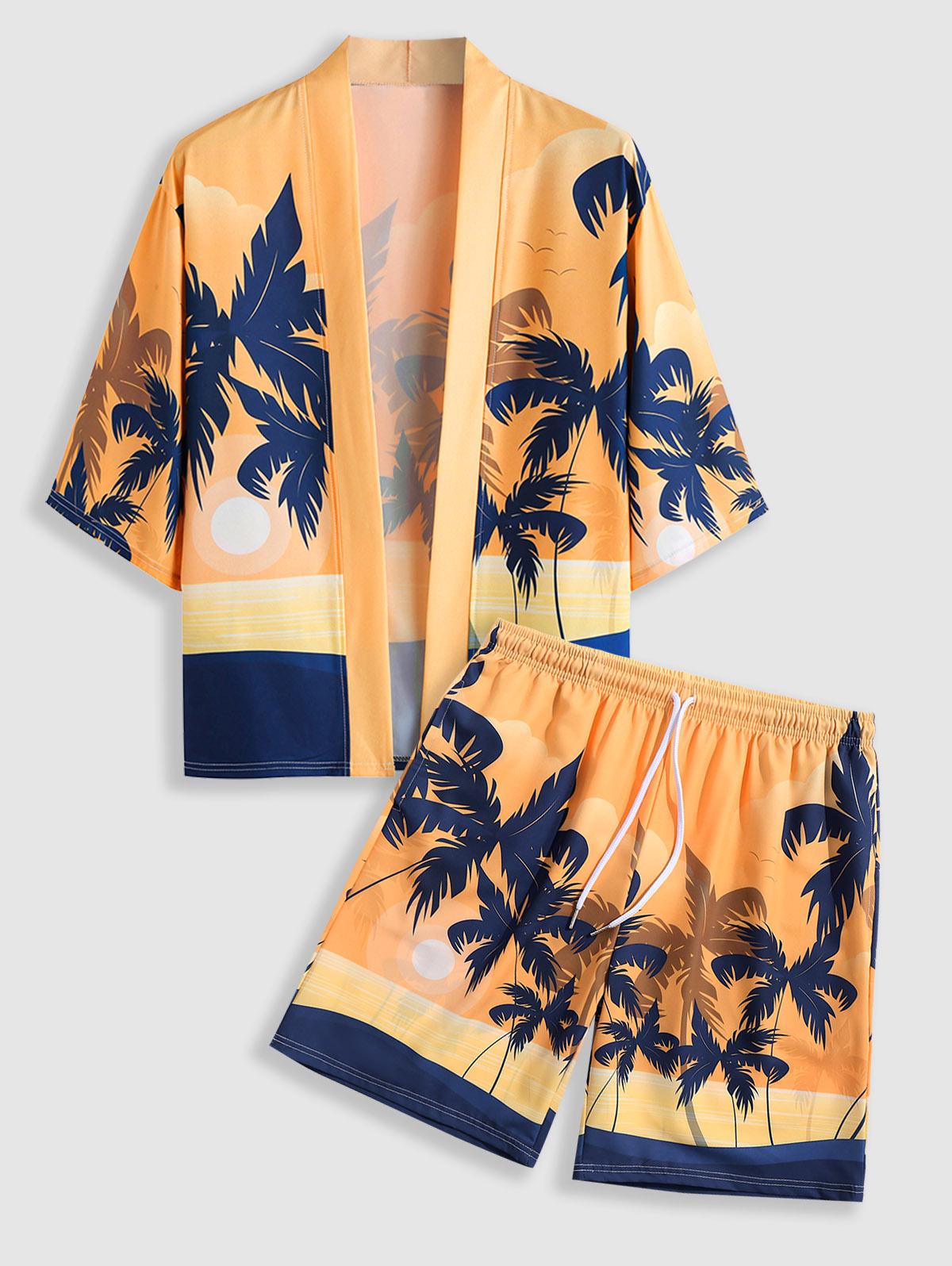 Tropical Coconut Tree Sunset Pattern Shirt And Shorts Set