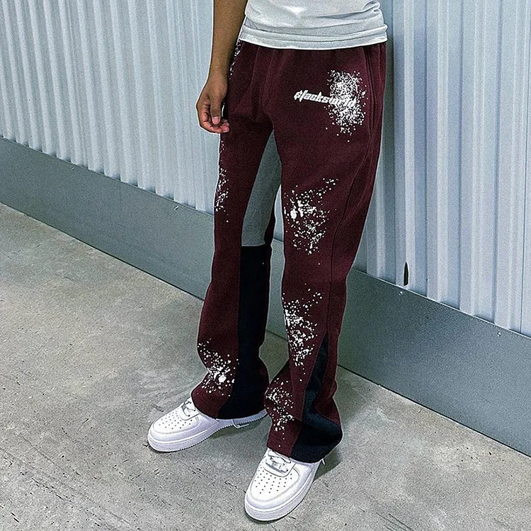 Sopula Wine Red Graffiti Street Print Flared Sweats Trousers